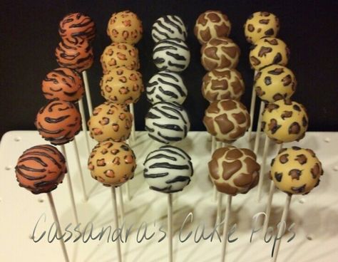 Safari print cake pops by Cassandra's Cake Pops Cars Cake Topper, Simple Baby Shower Cake, Baby Cake Pops, Easy Baby Shower, Cars Theme Cake, Car Cake Toppers, Zebra Head, Jungle Thema, Baby Shower Safari Theme