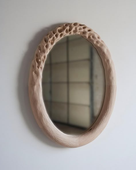 Diy For Home Decor, Clay Mirror, Ceramic Mirror, Hand Mirrors, Hand Carved Rubber, Ceramic Framed, Wooden Mirror Frame, Eclectic Kitchen, Small Mirror