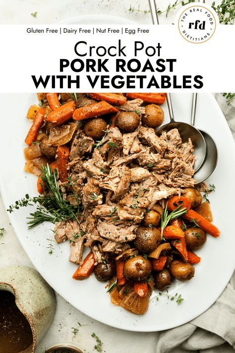 A fall-apart tender pork dinner that includes vegetables and a flavorful gravy sauce is so easy to achieve with this simple crockpot recipe. With our simple dry rub made from everyday pantry ingredients, this Crock Pot Pork Roast Recipe with Vegetables is the most flavorful pork roast you can make. Pork Roast With Potatoes, Crock Pot Pork Roast, Roast With Potatoes And Carrots, Pork Roast Crock Pot Recipes, Recipe With Potatoes, Pork Pot, Pork Roast Recipe, Simple Crockpot, Crockpot Pork Roast