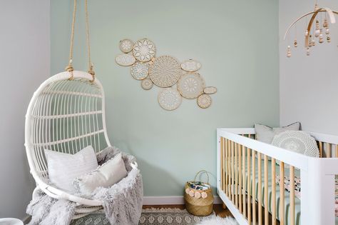 Seafoam Green Nursery, Boho Nursery Inspiration, Mint Green Nursery, Babies Bedroom, Girl Nurseries, Bohemian Scandinavian, Mint Nursery, Scandi Nursery, Wood Nursery