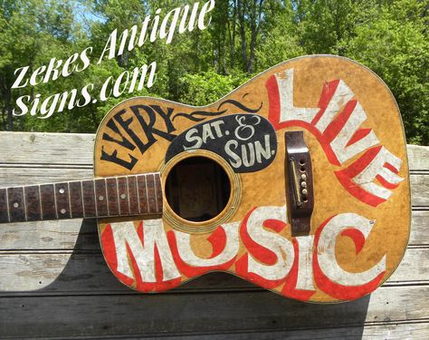 hand painted # guitar by ZekesAntiqueSigns Painted Guitar Acoustic, Painted Acoustic Guitar, Guitar Art Diy, Paint Guitar, Hand Painted Guitar, Guitar Painted, Painted Guitars, Painted Guitar, Guitar Artwork