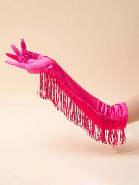 Tassel Decor Full Finger Gloves | SHEIN USA Hot Pink Gloves, Barbie Themed Outfits, Pink Gloves, Evening Gloves, Tassels Decor, Pony Party, Finger Gloves, Arm Sleeves, Novelty Bags