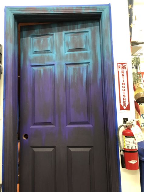 Painted this shop door for my husbands birthday! 2019!!! Cool Door Painting Ideas Bedroom, Painted Doors Interior Creative, Bedroom Galaxy, Door Painting Ideas, Husbands Birthday, Bold Eclectic, Door Painting, Shop Door, Door Paint