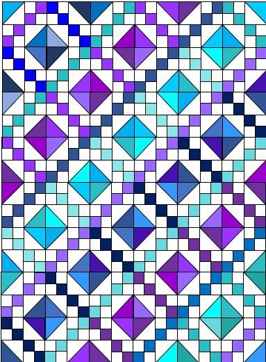 Jewel Box Quilt, 4 Patch Quilt, Pinwheel Quilt Pattern, Graph Paper Designs, 9 Patch Quilt, Quilted Table Runners Patterns, Half Square Triangle Quilts, Purple Quilts, Rainbow Quilt