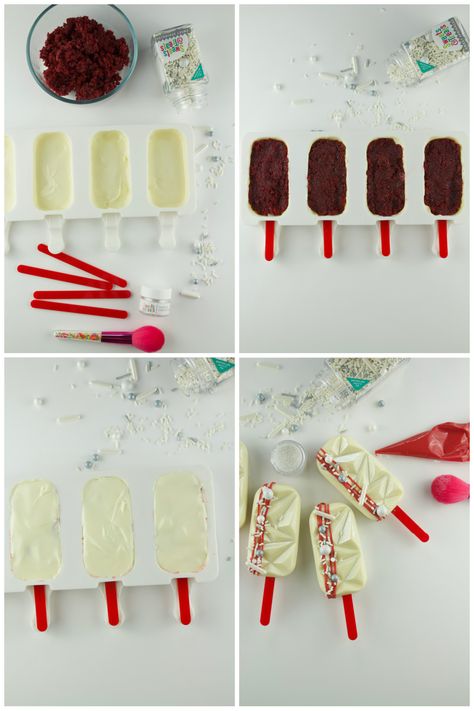 These Red Velvet Cakesicles are beyond anything you've ever made or tried. The cakesicles are decadent, delicious, and so easy to make! Store Bought Cake, Dessert For Two, Face Mug, Velvet Interiors, Red Velvet Cake, Velvet Cake, Candy Melts, Box Cake, Holiday Projects