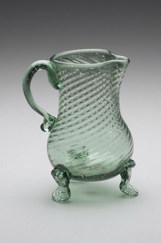 Henry William Stiegel, Cream Pitcher, ca. 1770-75. Bold pattern-blown nonlead glass. Courtesy Yale University Art Gallery Yale University Art Gallery, Moser Glass, Flint Glass, Cream Pitcher, American Pattern, Yale University, Glass Jug, Antique Bottles, China Girl