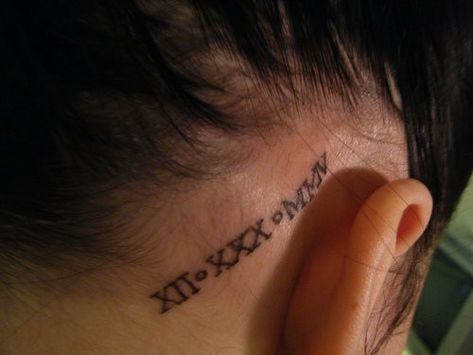 Roman Numeral Tattoo Behind Ear, Roman Numerals Tattoo, Numerals Tattoo, Roman Numeral Tattoo, Numeral Tattoo, Tattoo Behind Ear, Roman Numeral Tattoos, Neck Tattoos Women, Tattoo Cover-up