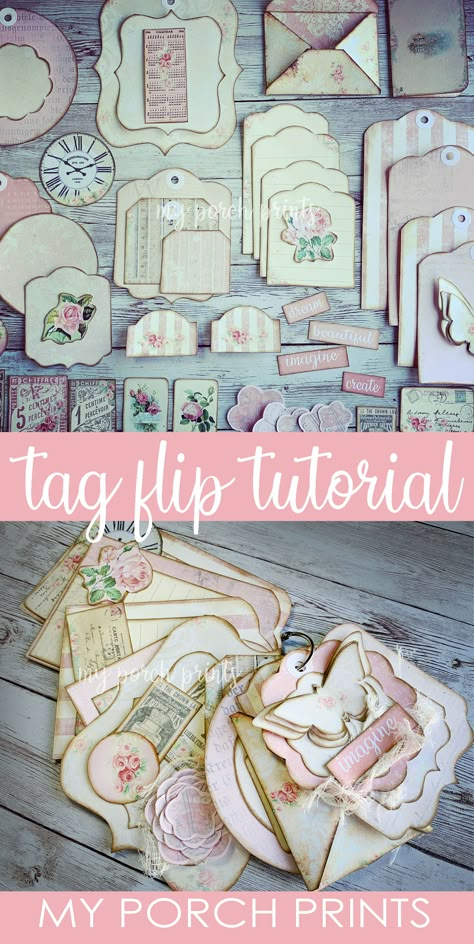 Flip Tutorial, Shabby Chic Scrapbooking, Tags For Gifts, Shabby Chic Tags, My Porch Prints, Shabby Chic Diy Crafts, Shabby Chic Journal, Scrap Journal, Journal Tips