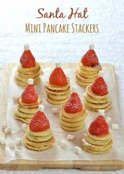 Healthy Christmas Breakfast, Kids Breakfast Recipes, Healthy Kids Breakfast, Christmas North Pole Breakfast, Strawberry Santa Hats, Strawberry Santa, Christmas Pancakes, Strawberry Santas, Christmas Strawberry