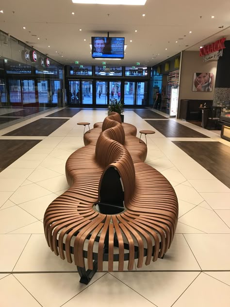 3d Design App, Urban Furniture Design, Unique Seating, Lobby Seating, Deconstructivism, Reception Desk Design, Sculptural Chair, Facade Architecture Design, Wooden Counter