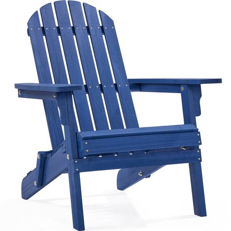 Topeakmart Solid Wood Folding Adirondack Chair for Patio, Blue - Walmart.com Blue Adirondack Chairs, Wood Outdoor Chair, Fire Pit Lounge, Chairs For Garden, Wood Adirondack Chairs, Folding Adirondack Chair, Polywood Adirondack Chairs, Kids Chair, Folding Adirondack Chairs