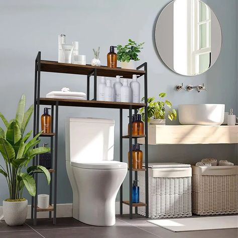 17 Stories Metal Freestanding Over-The-Toilet Storage | Wayfair Over The Toilet Organizer, Over Toilet Storage, Bathroom Shelf Organization, Bathroom Space Saver, Materials And Structures, Bathroom Layouts, Over Toilet, Organization Essentials, Cabinet Shelving