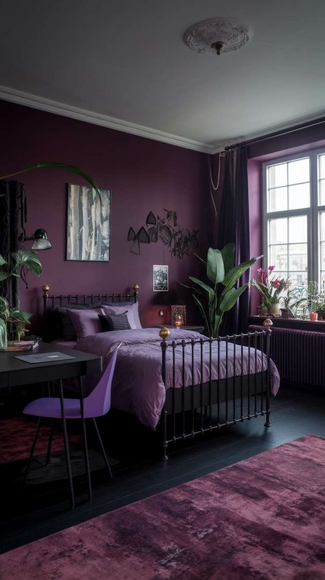 40+ Dark Fantasy Bedroom Ideas Black Gold And Purple Bedroom, Dark Purple And White Aesthetic, Room Decor Bedroom Purple, Dark Purple Room Aesthetic, Purple Black Bedroom, White Aesthetic Room Decor, Purple And Black Room, Purple And Black Bedroom, Dark Fantasy Bedroom