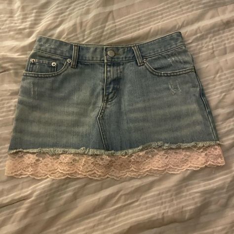 Jean Skirt With Lace, Kiss Clothes, Lace Jeans, Early 2010s, 90s Fits, Fit Womens, Liz Lisa, Denim Diy, Diy Sewing Clothes