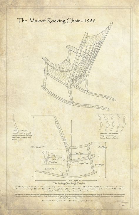 The Maloof Rocking Chair on Behance Maloof Rocking Chair, Folding Adirondack Chair Plans, Diy Adirondack Chair Plans, Diy Adirondack Chair, Nakashima Furniture, Diy Rocking Chair, Wooden Chair Plans, Sam Maloof, Rocking Chair Plans