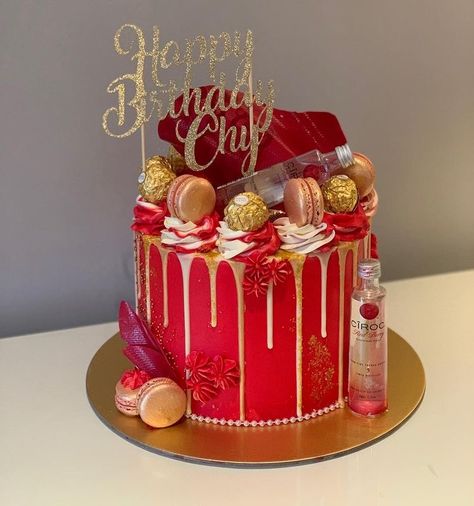 Alcohol Birthday Cake, 23 Birthday Cake, Liquor Cake, Alcohol Cake, Red Birthday Cakes, Birthday Cake For Him, 21st Birthday Cakes, Adult Birthday Cakes, Red Cake