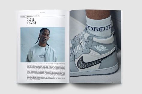 Sneaker Freaker magazine, issue 43 - Fonts In Use Back In 2002, Air Dior, Magazine Spread, Sneaker Magazine, Sports Graphics, Magazine Layout, Diy Style, Dior, Limited Edition