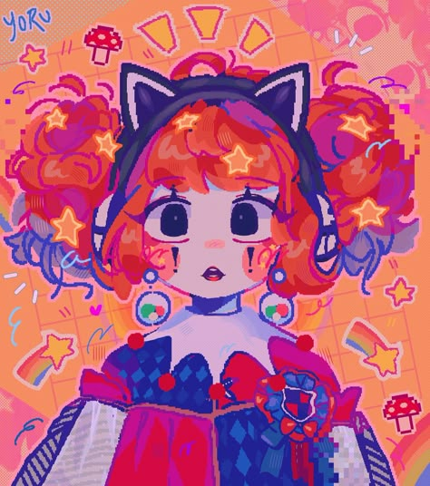 Dream Core Characters, Clown Hair Drawing, Clown Drawing Reference, Clown Art Aesthetic, Aesthetic Art Styles, Cute Clown Oc, Birthday Drawing Reference, Pretty Art Styles, Clowncore Pfp