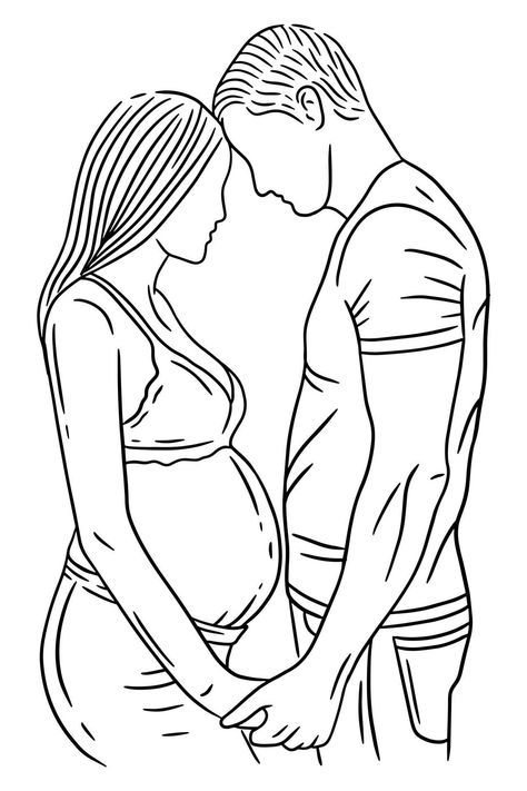 Happy Couple Maternity Pose Husband and Wife Pregnant Line Art illustration Maternity Drawing Art, Pregnancy Drawing Sketches, Pregnancy Illustration Couple, Husband And Wife Drawing, Pregnant Couple Drawing, Pregnancy Art Drawing, Happy Couple Illustration, Pregnant Sketch, Husband Drawing