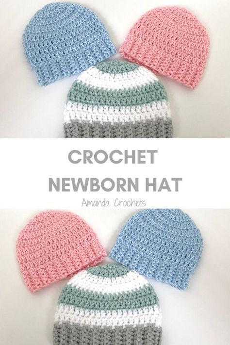 Newborn Crochet Hat Pattern, Crochet Baby Hats Free Pattern, Baby Hat Free Pattern, Crochet Baby Projects, Crochet Newborn Hat, Newborn Crochet Patterns, Crochet Newborn, Crochet Baby Beanie, Crochet Baby Hat Patterns