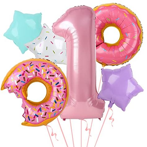 Donut Balloons, Donut Birthday Party Decorations, Donut First Birthday, Baby Sprinkle Decorations, Friction Notes, Giant Donut, Star Balloons, First Birthday Balloons, Birthday Donuts