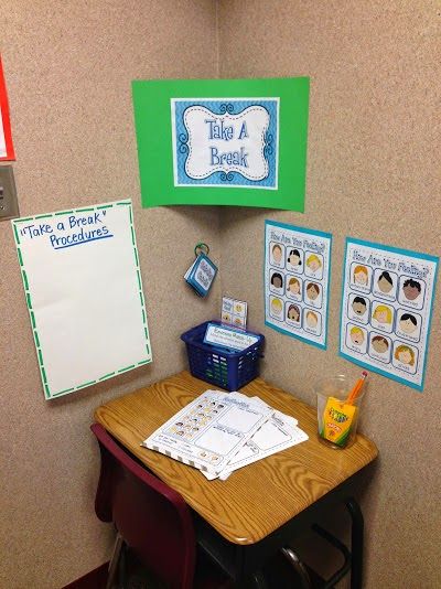 Classroom Time Out Area, Take A Break Classroom Ideas, Cool Down Area In Classroom, Time Out Corner Classroom, Break Area In Classroom, Reflection Area Classroom, Classroom Structure, Break Area, People Management