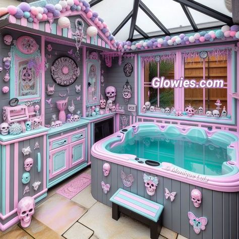 Pastel Goth Interior, Gothic Kawaii Room, Pastel Goth Bathroom Decor, Pink Goth Bathroom, Vaporwave Aesthetic Bathroom, Pastel Goth Decor, Monique Lula, Diy Decor, Shed