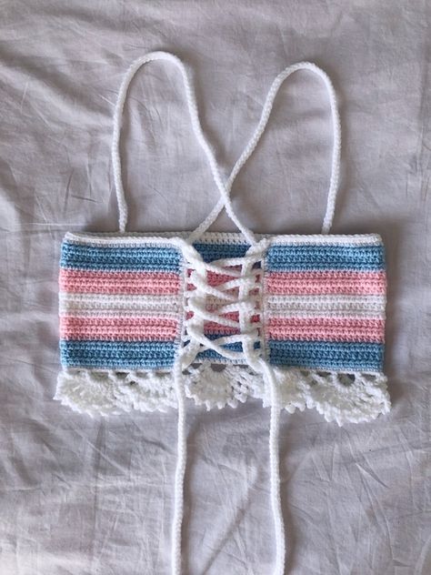 Trans Crochet Ideas, Trans Crochet, Transgender Symbol, Pride Crochet, Pride Ideas, Rainbow Crop Top, Trans Flag, Crocheting Ideas, Knitting Machine Projects