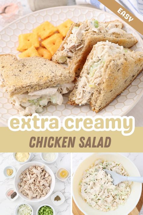 This delicious chicken salad recipe is quick and easy to make, with creamy mayonnaise dressing, crunchy celery, and tender chicken perfectly seasoned for a quick lunch or picnic spread! Ready in 15 minutes! Salad With Mayo Dressing, Chicken Salad With Mayo, Chicken Sandwich Spread, Easy Chicken Salad Sandwich, Creamy Chicken Salad, Mayonnaise Dressing, Chicken Salad Sandwich Recipe, Mayo Dressing, Celery Recipes