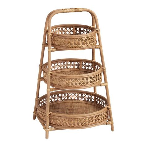 Round Natural Rattan Cane 3 Tier Farrah Storage Tower - World Market Rattan Cane, Bamboo Crafts, Cost Plus World Market, Storage Towers, Affordable Home Decor, Stylish Storage, World Market, House Designs, Bathroom Storage