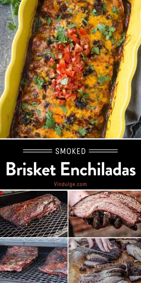 Beef Enchiladas made with Leftover Brisket Brisket Enchiladas Recipe, Brisket Enchiladas, Leftover Smoked Brisket, Grilled Chicken Tacos, Leftover Beef, Mexican Spanish, Smoked Beef Brisket, Bbq Dinner, Brisket Recipes