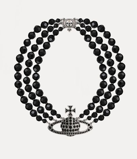 vivianne westwood necklace Westwood Necklace, Black Bead Necklace, Bas Relief, Jewelry Lookbook, Swarovski Pearls, Style Board, Vivienne Westwood, Black Beads, Chain Lengths