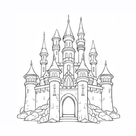 Castle Houses, Castle Illustration, Coloring Drawing, Castle Pictures, Drawing Pictures, Amazon Kdp, Castle House, Princess Castle, Disney Castle