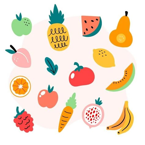 Eco Logo Design, Fruit Doodle, Fruit Labels, Fruit Icons, Eco Logo, Fruit Cartoon, Fruit Vector, School Murals, Colorful Murals