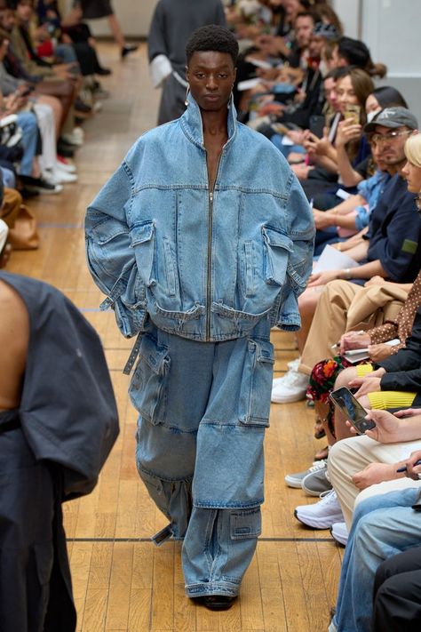 Hed Mayner Spring 2023 Menswear Collection | Vogue Hed Mayner, Ropa Upcycling, Denim Projects, Streetwear Mode, Double Denim, Looks Street Style, Stylish Mens Outfits, Denim Trends, Junya Watanabe