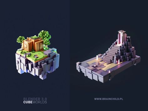 Blender 3d Isometric, Blender Scene Free, Blender Low Poly Building, Blender Plants 3d, Blender Game Assets, Cube World, 3d Cube, Video Game Design, Low Poly Art