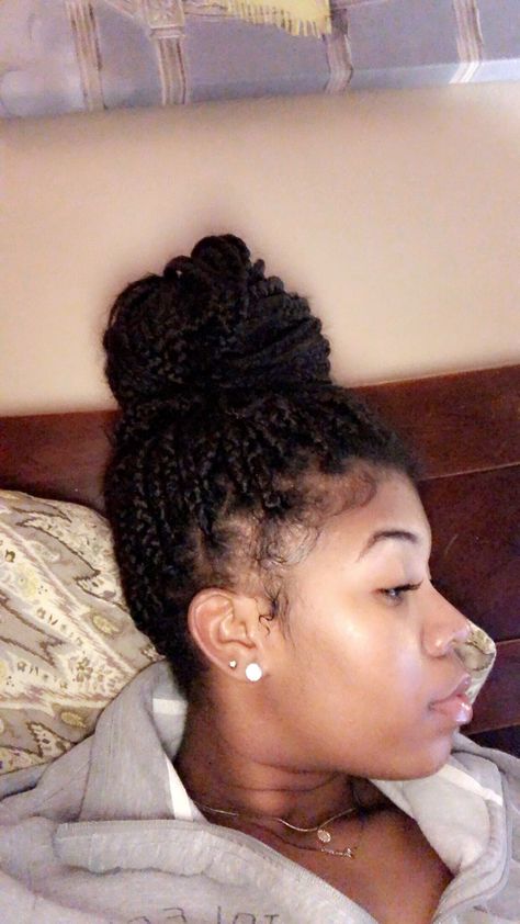 Box braids bun Box Braid Bun Styles, Box Braids Bun Hairstyles, Box Braid Bun, Box Braids In A Bun, Braids Into A Bun, Braids In A Bun, Box Braids Bun, Braids Bun, Two Buns