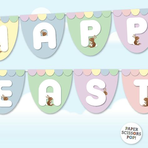 Printable Happy Easter bunting banner. ♡ Easter Bunting, Easter Photo Props, Bunny Banner, Happy Easter Banner, Easter Backdrops, Egg Pattern, Easter Egg Pattern, Pastel Easter, Easter Garland