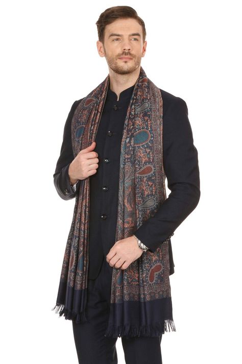 Mens fine Soft Ethnic Stole Stole, Jamawar design, Faux Pashmina 100 x 200 cm Maflar For Boys, Shawl For Men Indian, Jodhpuri With Shawl, Shawl Outfit Men, Mens Shawl, Classic Gentleman, Indian Wedding Clothes For Men, Shawl Outfit, Wedding Kurta