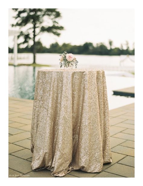 3 Things You Need to Know about Planning Your Backyard Wedding!  Inspired! Vol 5 | Spring/Summer 2016 Champagne Sequin Tablecloth, Cocktail Table Decor, Gold Sequin Tablecloth, Glam Wedding Decor, Maroon Wedding, High Top Tables, Sequin Tablecloth, Wedding Table Linens, Wedding Decor Ideas