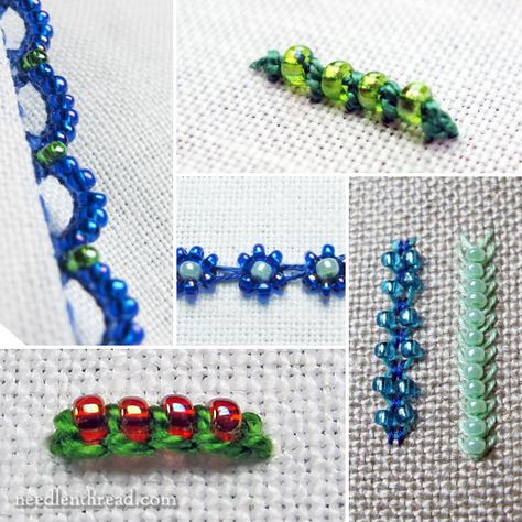 Embroidery with Beads - Index of Tutorials Things To Sew, Bordados Tambour, Embroidery With Beads, Hand Beaded Embroidery, Bead Embroidery Tutorial, Embroidery Stitches Tutorial, Silk Ribbon Embroidery, Bead Stitching, Hand Embroidery Patterns