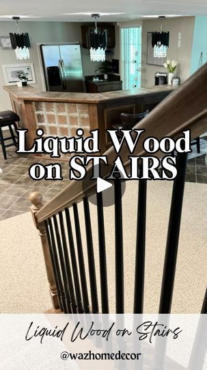 Spindles Stairs, Stain Stairs, Neutral Modern Home, Kona Stain, Wood Railings For Stairs, Liquid Wood, Stairs Makeover Ideas, Diy Home Upgrades, Stairs Renovation