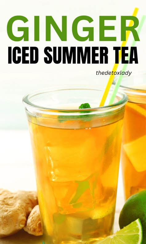 Looking for a fresh ginger iced tea recipe for summer to not only quench your thirst but also give you some amazing health benefits? Try this ginger ice tea! #ginger #tea #icedtea #gingertea Ginger Iced Tea Recipe, Iced Green Tea Recipe, Ginger Iced Tea, Ginger Tea Recipe, Iced Tea Recipe, Health Drinks Recipes, Recipe For Summer, Tea Drink Recipes, Fat Burning Tea