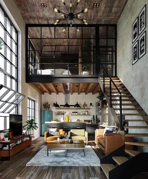 Loft Apartment Industrial, Loft Floor Plans, Loft House Design, Loft Interior, Loft Stil, Dream Apartment Decor, Loft Interiors, Loft House, Loft Living