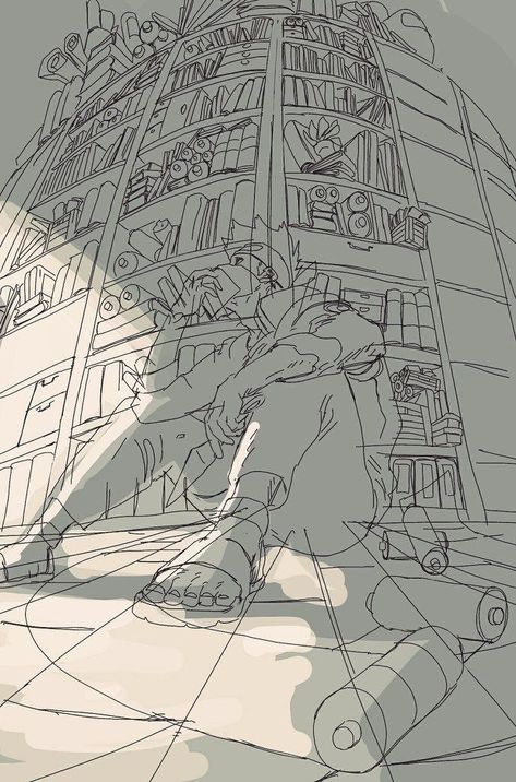 Composition Reference Drawing, Drawing Reference Backgrounds, Perspective Drawing From Below, How To Do Perspective Drawing, Perspective Drawing Reference Building, Perspective Art People, Cool Perspective Drawings, Perspective Art Reference Looking Down, Person Perspective Drawing