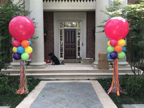 Big Topper Columns - Balloons Everyday Call Us Now 972-597-1780 Balloon Decorations Columns, Balloons Around Columns, Over The Top Balloon Decor, Free Standing Balloons, Fiesta Balloon Column, Balloon Column Topper Ideas, Balloon Pillars Columns, Big Balloon Decorations, Ballon Columns Ideas