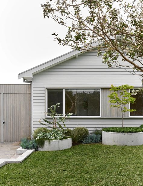 Beach House Exterior Australian, 1950s Beach, Terrazzo Floor Tiles, Weatherboard House, Passage Of Time, Beach House Exterior, Cottage Renovation, Australian Garden, Landscape Designer