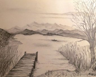 Der Steg am See, Graphitzeichnung auf Papier, im Alurahmen Is It Love?, Graphite Drawings, Sketch Inspiration, Art Inspiration Drawing, Pencil Drawing, Pencil Drawings, Crayon, The Picture, Drawing Illustrations