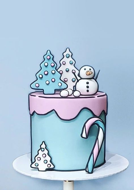 Cartoon Cake Christmas, Christmas Cake Ideas, Comic Cake, Cartoon Birthday Cake, Christmas Themed Cake, Christmas Comics, Christmas Cake Designs, Book Cake, Xmas Cake