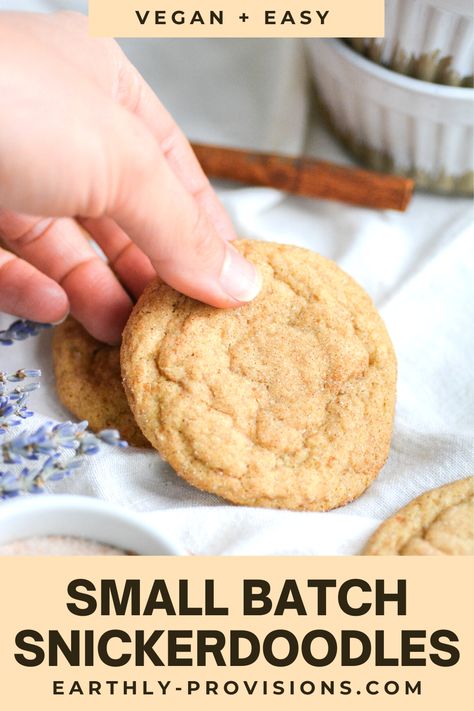 Small Batch Snickerdoodles, Vegan Snickerdoodle Cookies, Tea Activities, Vegan Cookie Recipes, Vegan Oatmeal Raisin Cookies, Easy Vegan Cookies, Vegan Oatmeal Cookies, Chocolate Marshmallow Cookies, Batch Recipes